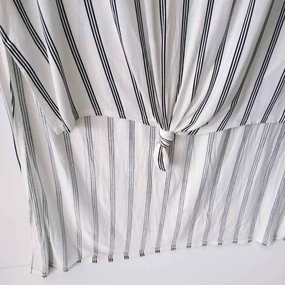 Love Fire L Sleeveless Top Muscle Tee Hi-Lo Hem Tie Front Stripes Soft Stretchy - Picture 5 of 10